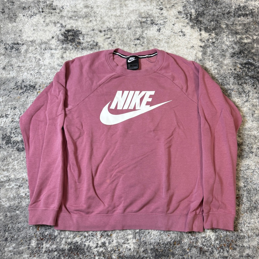 Nike‎ Sportswear Essential Crewneck Sweatshirt Pink White Logo Raglan Small